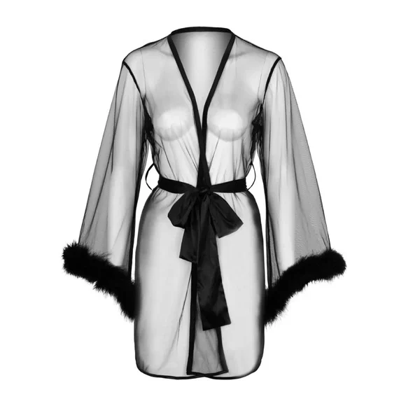 Empress Mimi ultimate seductress black set with feather robe pasties bunny ears - Picture 3 of 6